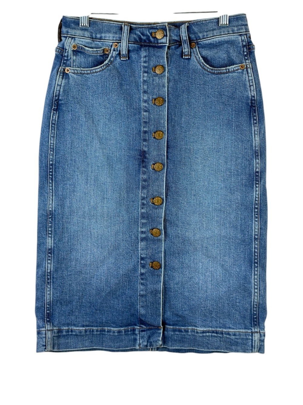 J. Crew womens size 2 button down midi jean denim boho skirt